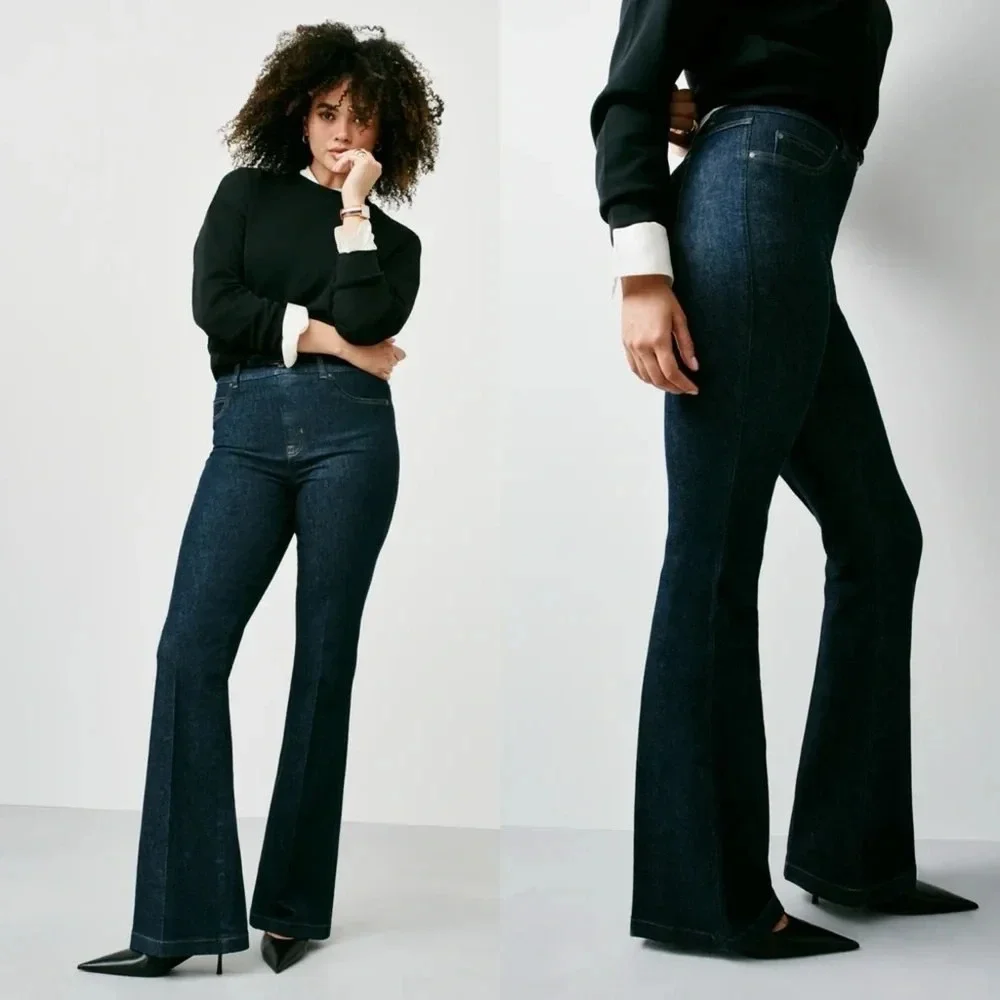 Spanx SpanxShape EveryWear Flare Jeans Size 1X Petite Raw Indigo Wash 21266Q